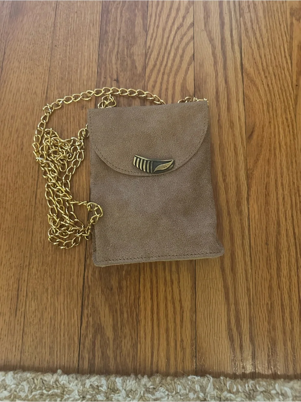 Suede Crossbody Phone Pouch with Gold Chain